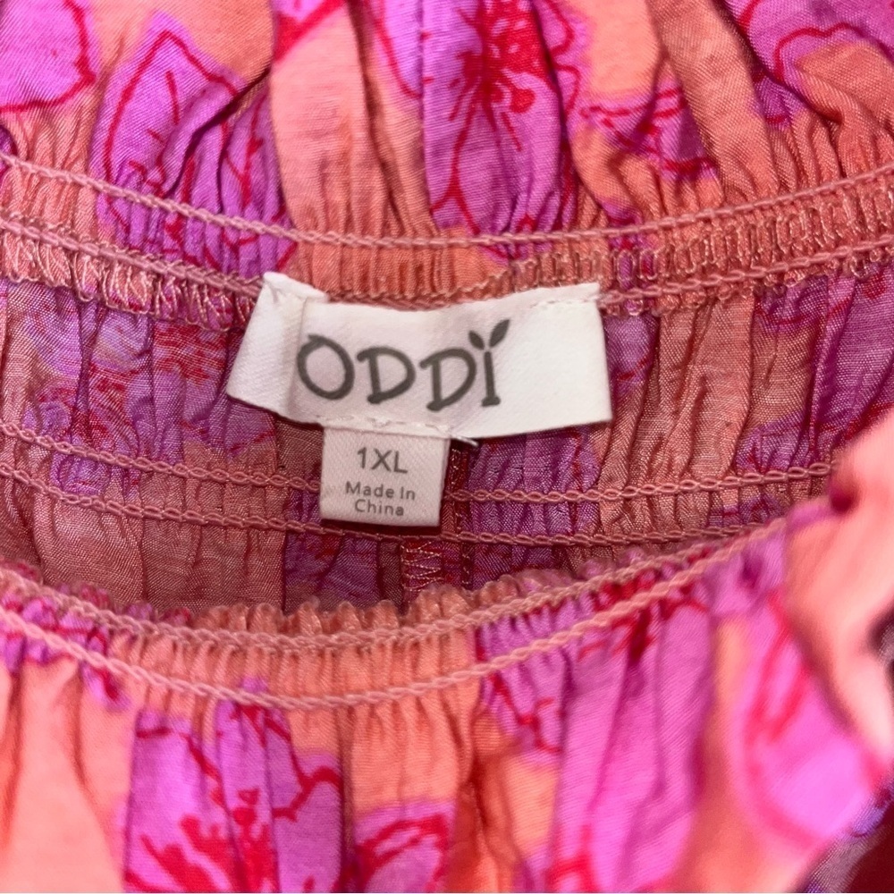 Oddy Floral Off Shoulder Puff Sleeve Blouse Pink Peach Plus Size 1X - Picture 7 of 8